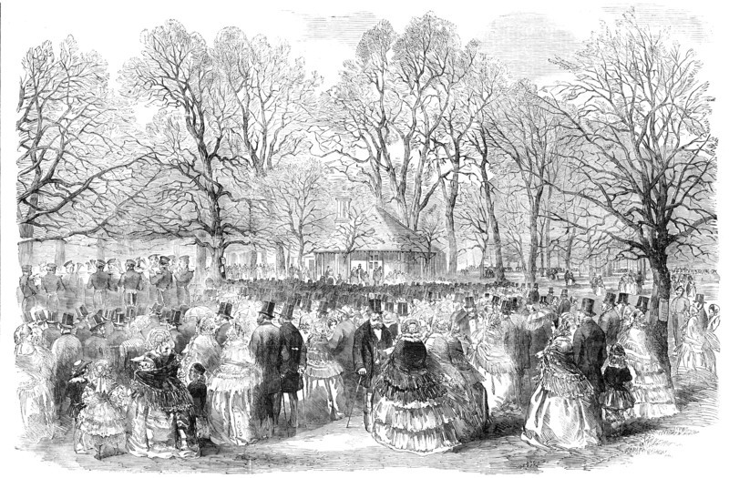 The Band of the Royal Horse-Guards, Blue Playing in Kensington-Gardens, 1856.  Creator: Unknown.