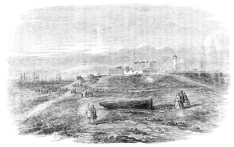 The Grand Naval Review, at Spithead: Southsea Castle, towards Portsmouth, 1856.  Creator: Unknown.