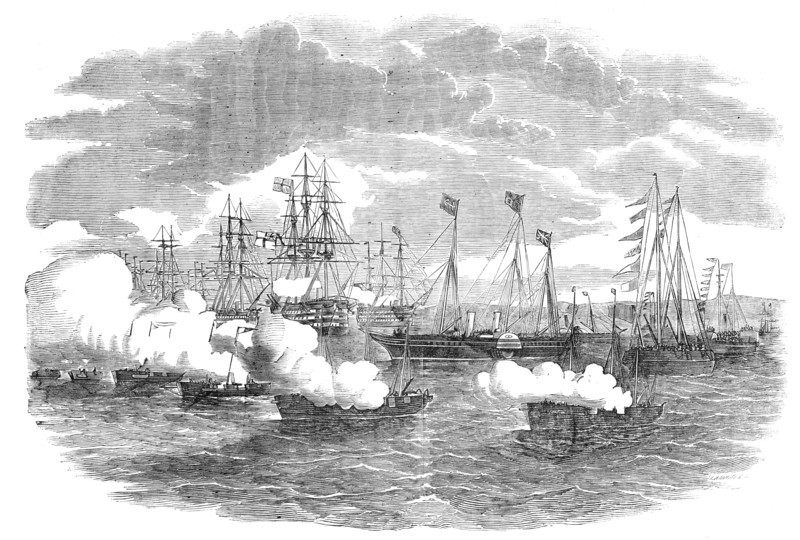 The Naval Review: the Signal for the Gun-Boat Attack, 1856.  Creator: Ebenezer Landells.