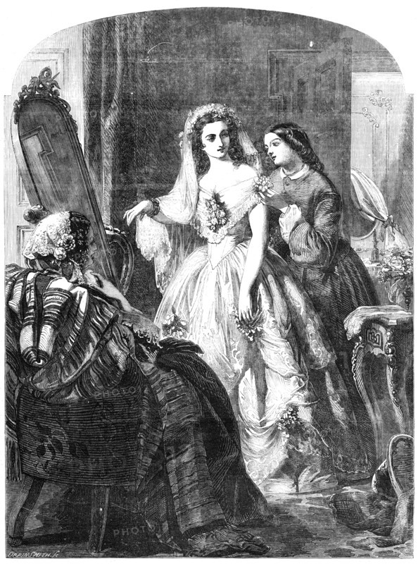 The Bride - painted by A. Solomon - from the Exhibition of the Royal Academy, 1856.  Creator: Harvey Orrin Smith.