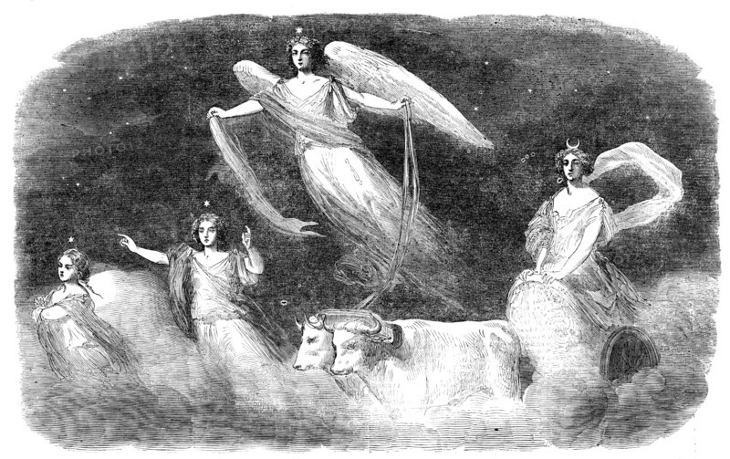 Luna in her Car, from "The Winter's Tale", at the Princess' Theatre, 1856.  Creator: Unknown.