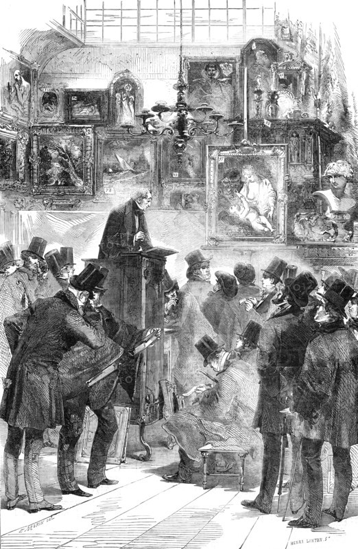Picture Sale at Messrs. Christie and Manson's, King-Street, St. James's, 1856.  Creator: Henry Duff Linton.
