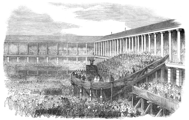 Sunday-School Jubilee Commemoration in the Piece Hall, Halifax - from a photograph by Haigh, 1856.  Creator: Unknown.