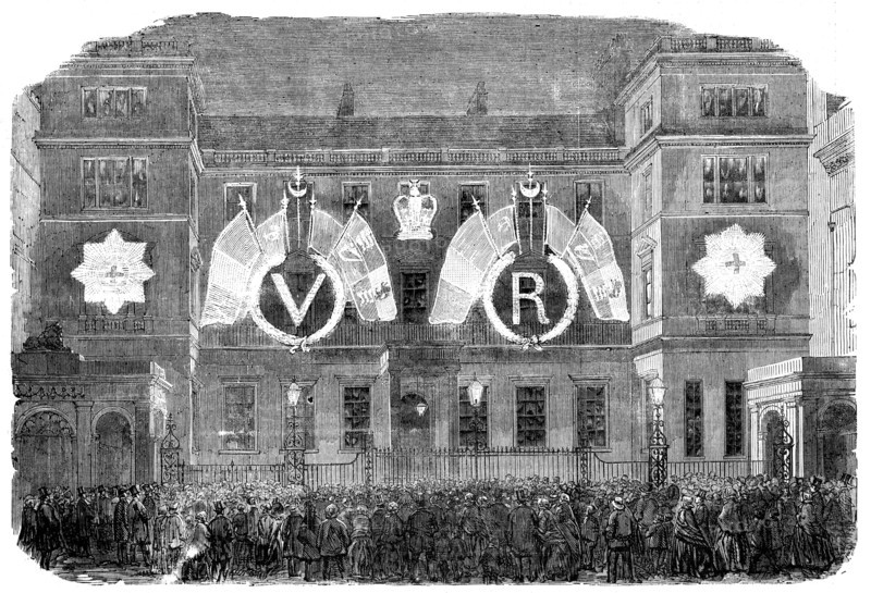 The Peace Illuminations - the Ordnance Office, Pall-Mall, 1856.  Creator: Unknown.