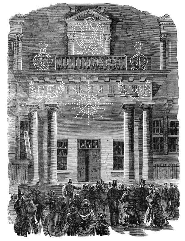 The Peace Illumination: the French Embassy, Albert-Gate, 1856.  Creator: Unknown.