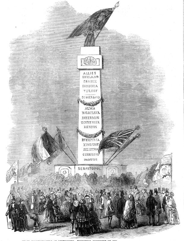 The Peace Commemoration at Portsmouth - Triumphal Monument on Southsea Common, 1856.  Creator: Unknown.