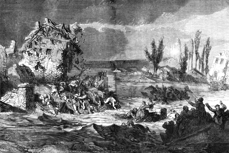 The Inundation at Lyons - sketched by Gustave Dore, 1856.  Creator: Gustave Doré.