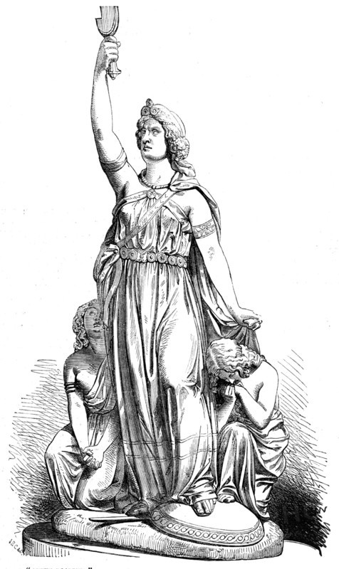 Queen Boadicea - J. Thomas, sculptor - from the Exhibition of the Royal Academy, 1856.  Creator: J. R. C..