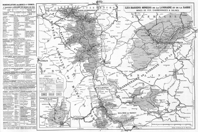'Carte des bassins miniers et des usines metallurgiques de la Lorraine et de la Sarre', 1916. Creator: Unknown.