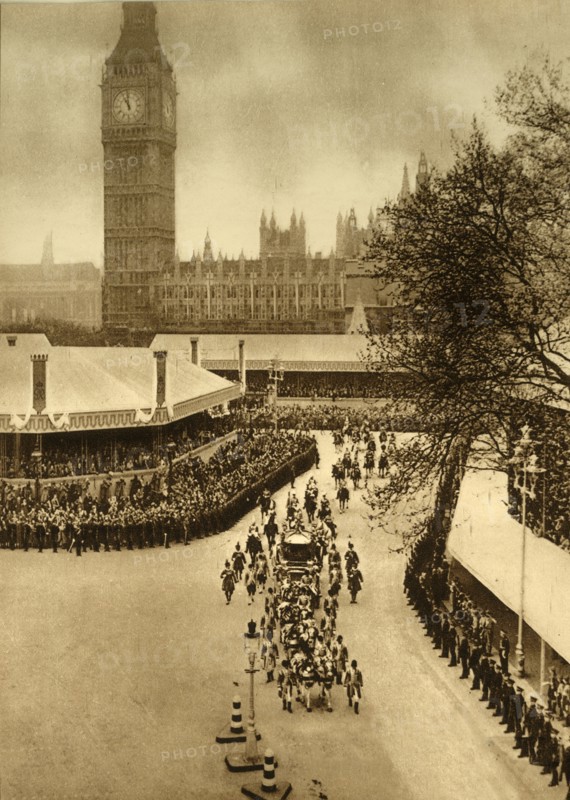 'The King and Queen Approaching Westminster Abbey', 1937. Creator: Photochrom Co Ltd of London.