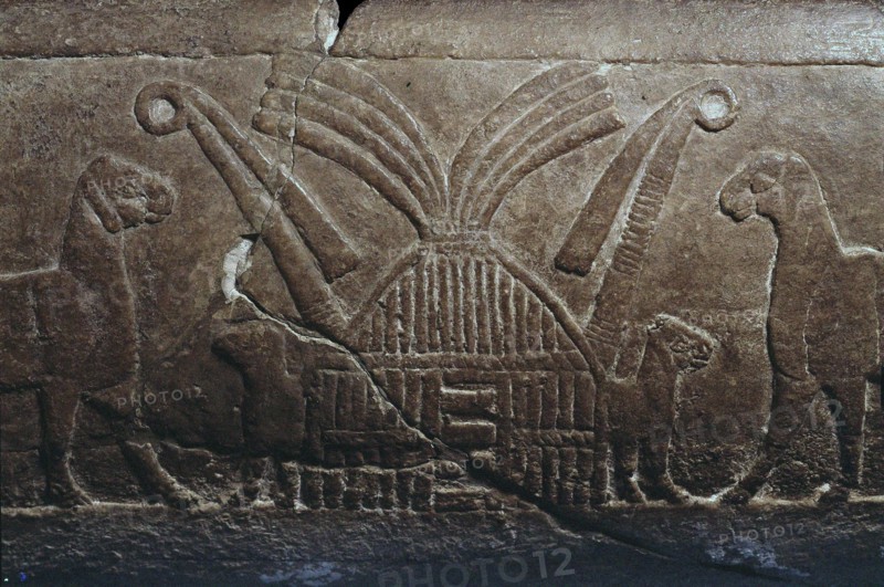 Sumerian reed house. Detail of the Uruk Trough, 3300-3000 BC. Creator: Sumerian culture.