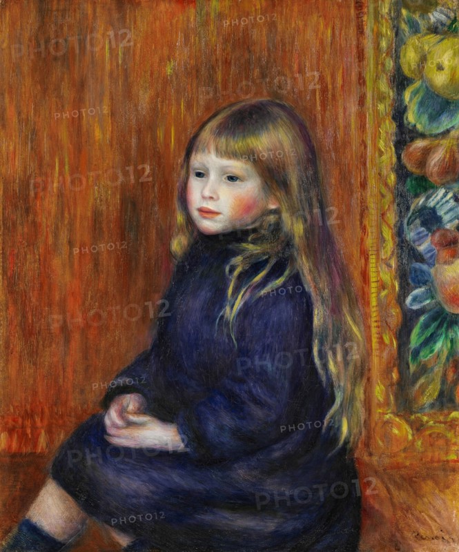 Enfant assis en robe bleue (Portrait d'Edmond Renoir fils), 1889. Creator: Renoir, Pierre Auguste (1841-1919).