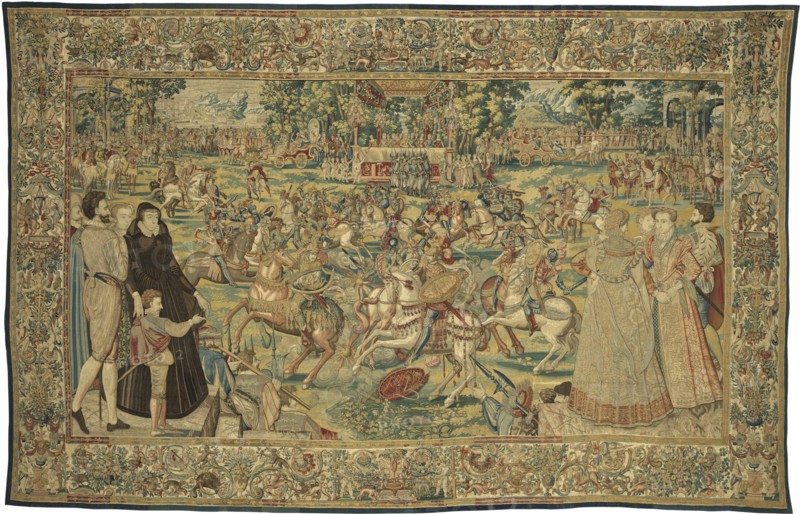 Tournament (Carrousel des chevaliers bretons et irlandais à Bayonne), from the Valois Tapestries, ca Creator: Master MGP, Brussels (active 1570s).