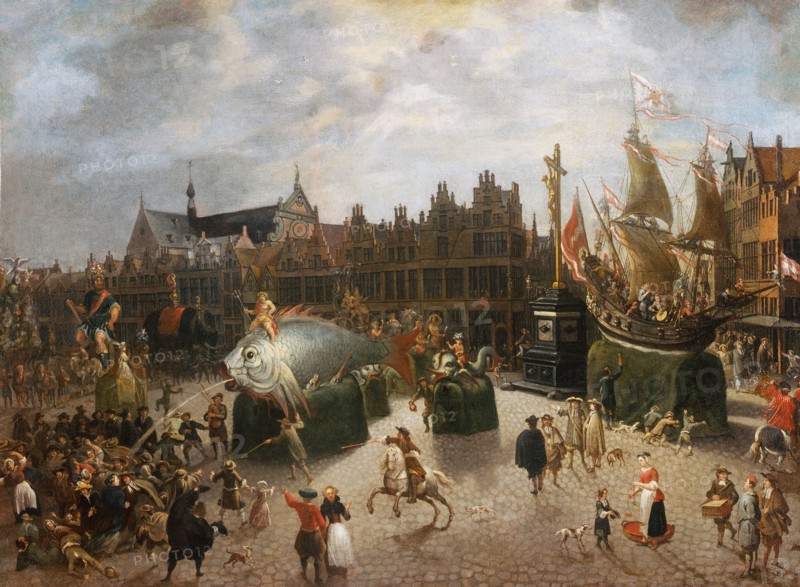 Carnival floats on the Meir in Antwerp, 1670. Creator: Bie, Erasmus de (1629-1675).
