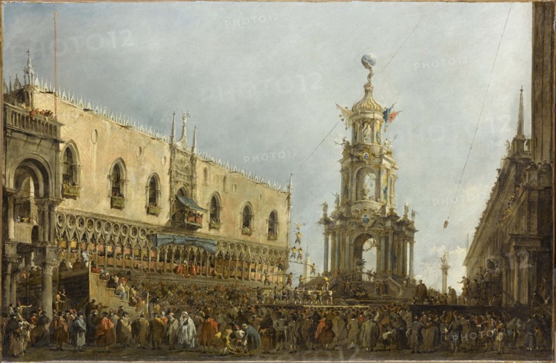 The Giovedì Grasso Festival in front of the Ducal Palace in Venice, ca 1775. Creator: Guardi, Francesco (1712-1793).