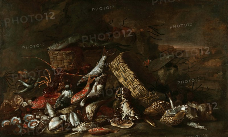 Still Life with Fish, ca 1675. Creator: Ruoppolo, Giovan Battista (1629-1693).