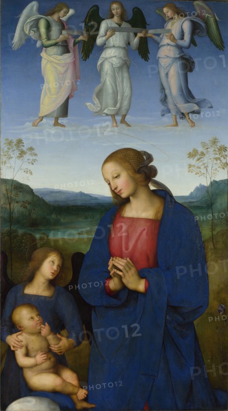 The Virgin and Child with an Angel (Panel from an Altarpiece, Certosa), c. 1500. Creator: Perugino (ca. 1450-1523).