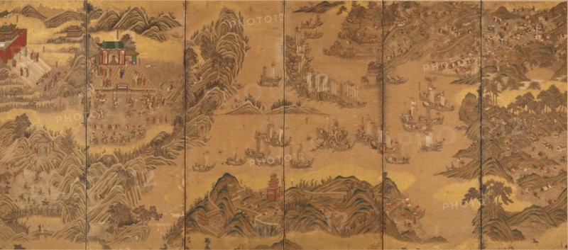 The Battle of Noryang (Six folded screen). Creator: Anonymous.