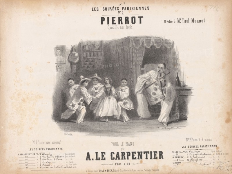Pierrot. Quadrille très - facile pour le piano par Adolphe-Clair Le Carpentier. Creator: Coindre, Victor (1816-1896).