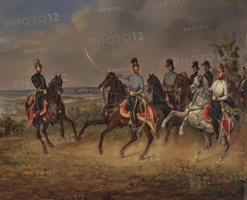 Archduke Albrecht of Austria, Duke of Teschen (1817-1895) with his officers during maneuvers, 1845. Creator: Ebersberg, Carl Martin (1818-1880).