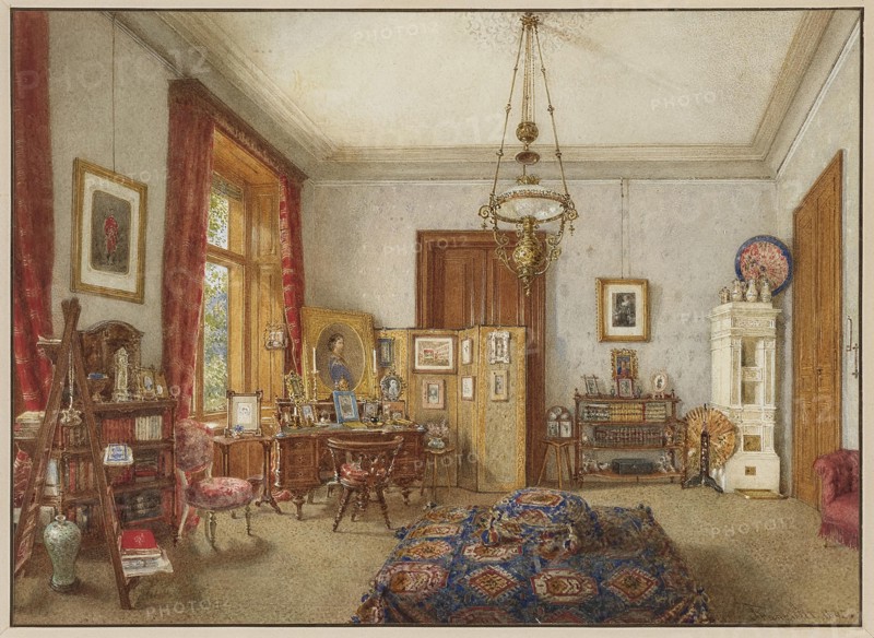 Writing room in the Palais of Archduke Karl Ludwig of Austria in Vienna, 1892. Creator: Alt, Franz (1821-1914).