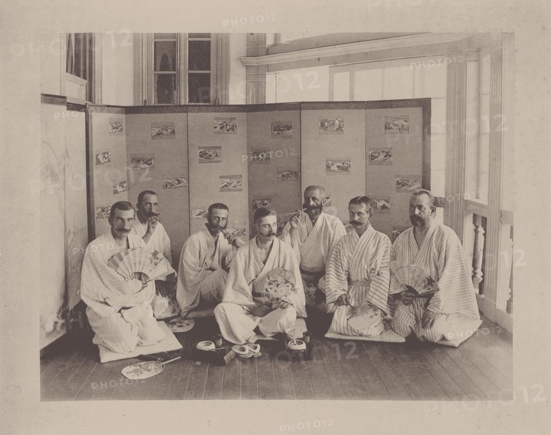 Archduke Franz Ferdinand (middle) and Heinrich von Siebold (2nd person from right) in Japan, 1893. Creator: Anonymous.