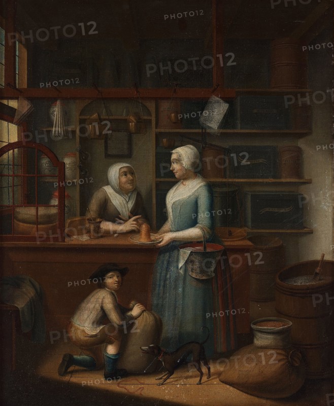 Interior with three figures and a dog. Creator: Cattel, Pieter (1712-1759).