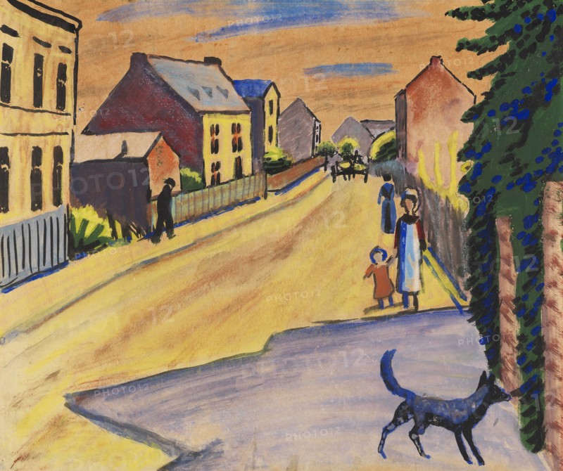 Sunny street with a dog , 1911. Creator: Macke, August (1887-1914).