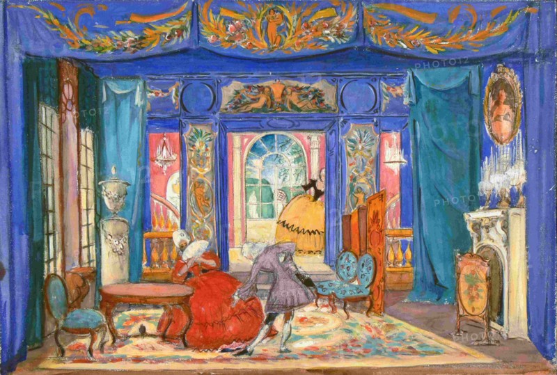 Stage design for the opera Il matrimonio segreto (The Secret Marriage) by Domenico Cimarosa, 1925. Creator: Kravchenko, Alexei Ilyich (1889-1940).