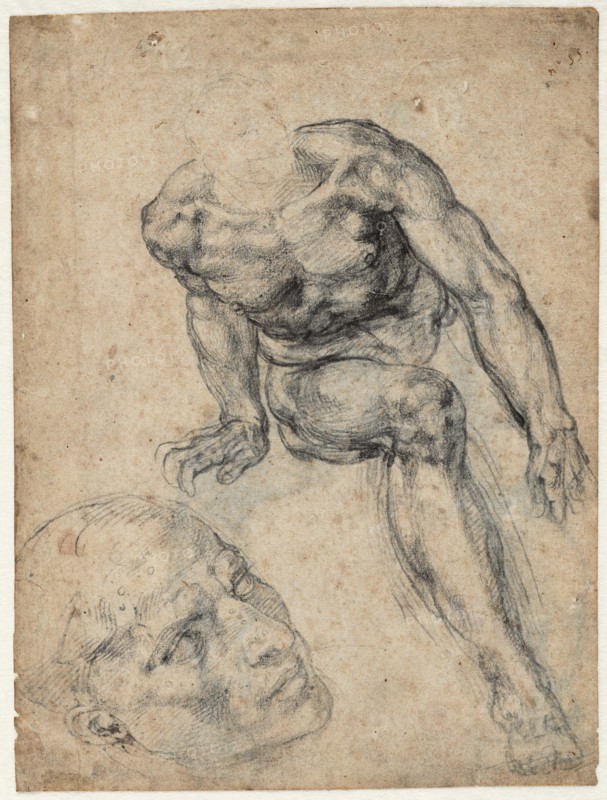 Study of a male nude, ca 1537. Creator: Buonarroti, Michelangelo (1475-1564).