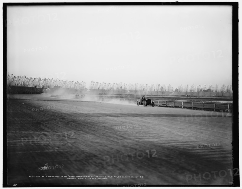 H.S. Harkness in his Mercedes-Simplex, winning five-miles event...Grosse Pointe track...c1902. Creator: Unknown.