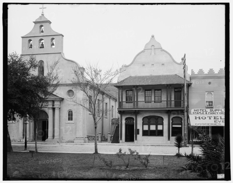 The Cathedral and First National Bank, St. Augustine, Fla., c1904. Creator: Unknown.