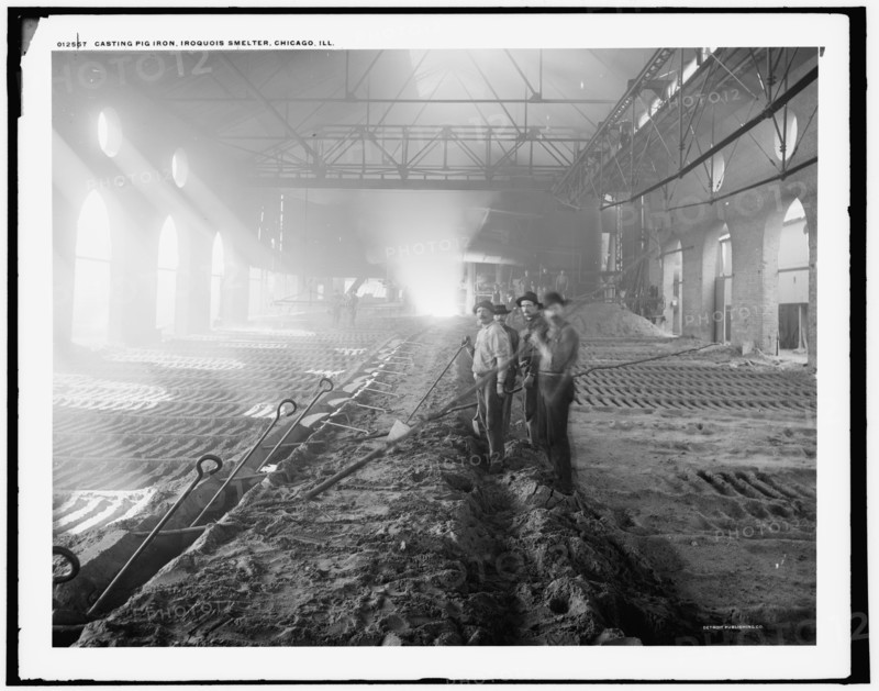 Casting pig iron, Iroquois smelter, Chicago, between 1890 and 1901. Creator: Unknown.
