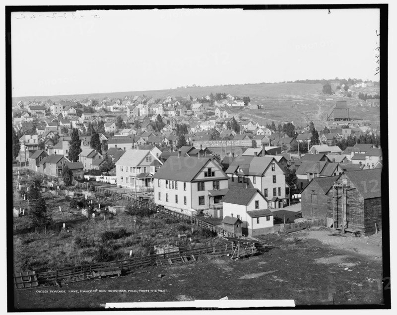 Portage Lake, Hancock, and Houghton, Mich., from the west, between 1900 and 1906. Creator: Unknown.