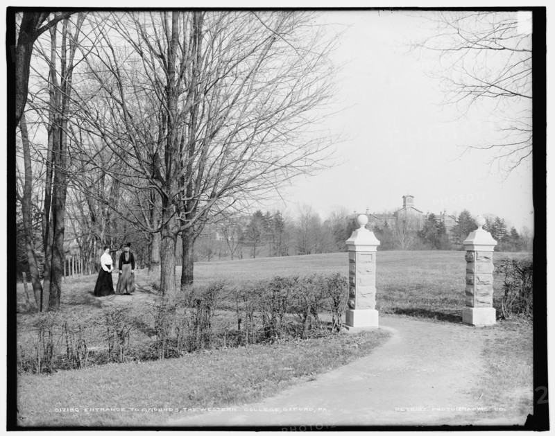 Entrance to grounds, the Western College, Oxford, Pa. i.e. Ohio, between 1900 and 1906. Creator: Unknown.