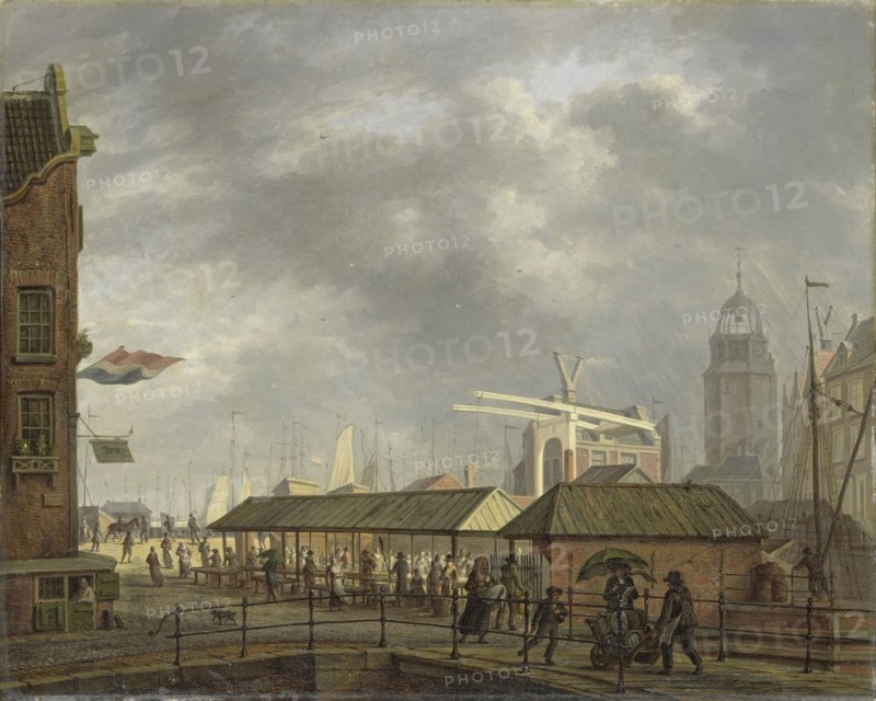 The small Fish Market on the Corner of the Brouwersgracht and Singel, Amsterdam, 1826. Creator: Johannes Jelgerhuis.