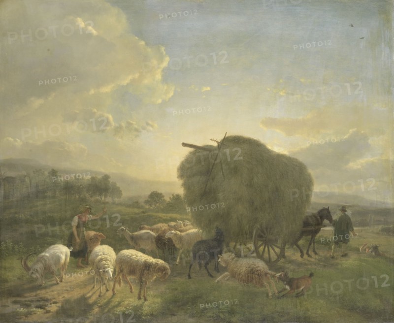 Landscape with Sheep and a Hay Wagon, 1822-1824. Creator: Balthasar Paul Ommeganck.