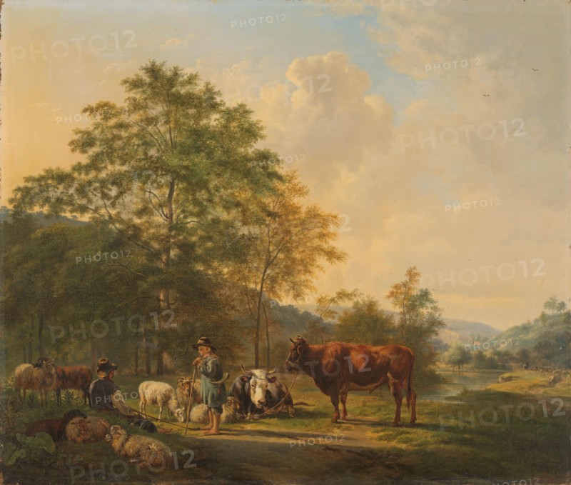 Hilly Landscape with Shepherd, Drover and Cattle, 1815-1839. Creator: Pieter Gerardus van Os.