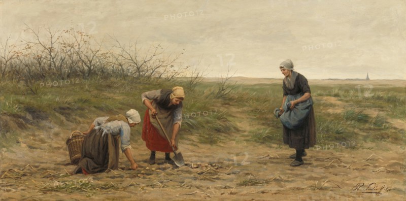 Scheveningen women digging in a potato field, 1874.  Creator: Philip Lodewijk Jacob Frederik Sadee.