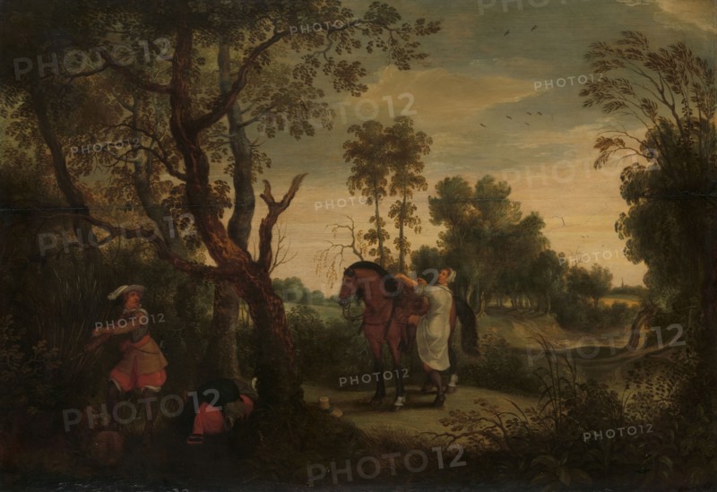 A Woman Mounts her Robber’s Horse: ‘De Gestrafte Rover’, c.1635. Creator: Sebastian Vrancx.