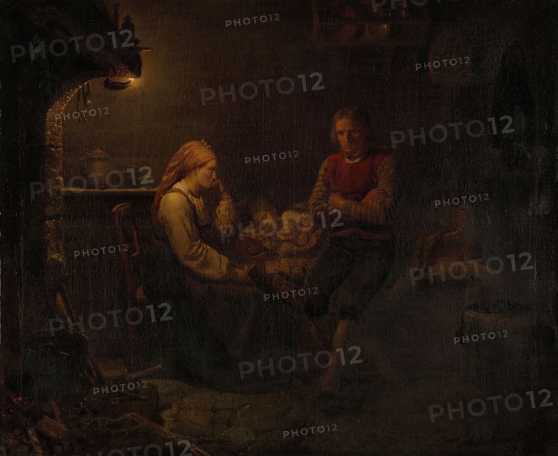 The sick child, 1851. Creator: Adolph Tidemand.