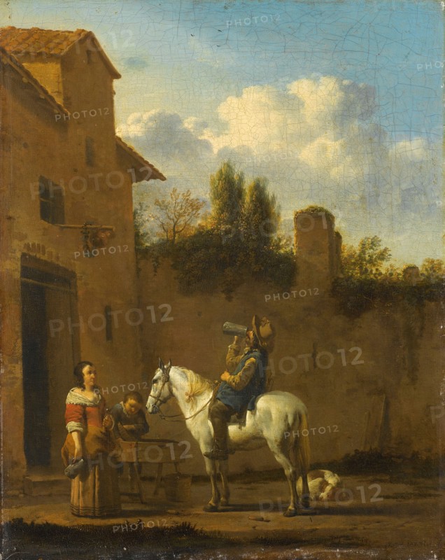 Mounted Trumpeter taking a Drink, 1650-1660. Creator: Karel Du Jardin.