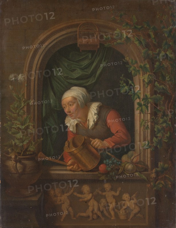 Woman Watering a Plant, 1720-1771. Creator: Louis de Moni.