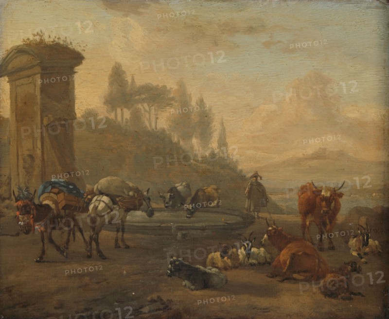 Livestock by a Fountain, 1650-1694. Creator: Willem Romeyn.