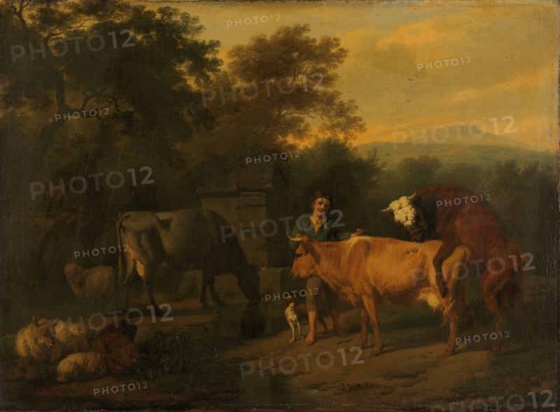 Landscape with Herdsman and Cattle, 1675-1685. Creator: Dirk van Bergen.