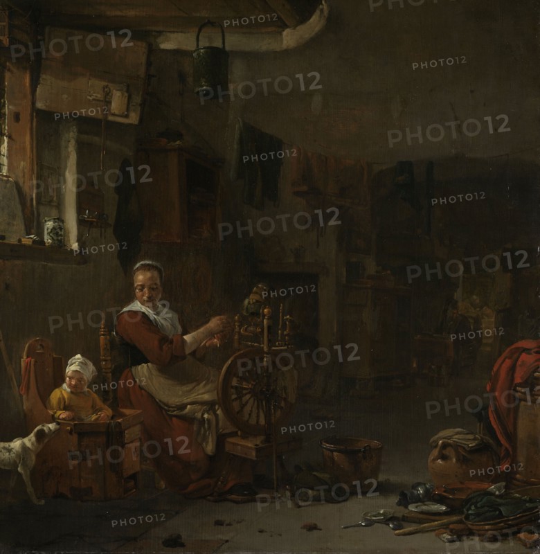Peasant Woman Spinning, 1640-1677. Creator: Thomas Wijck.