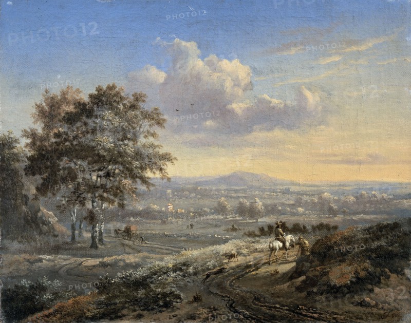 Hilly Landscape with a Rider on a Country Road, 1655-1684. Creator: Jan Wijnants.