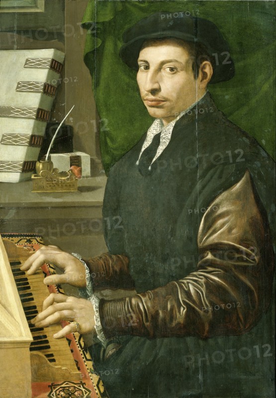 Portrait of a man playing a virginal, 1554-1570. Creator: Francesco Traballesi.
