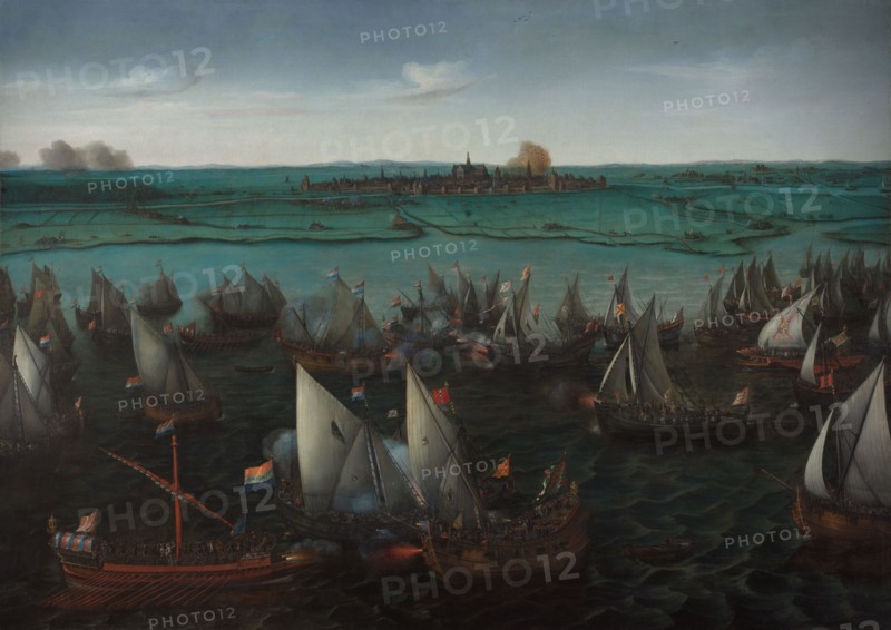 Battle between Dutch and Spanish Ships on the Haarlemmermeer, in or after 1629. Creator: Hendrick Cornelisz Vroom.