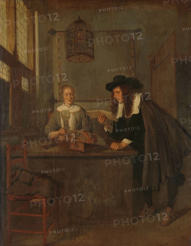 Interior with Lace-Worker and a Visitor, 1650-1668. Creator: Gerritsz Quiringh van Brekelenkam.